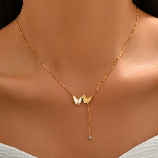 Wholesale Stainless Steel Mother of Pearl Butterfly Necklace