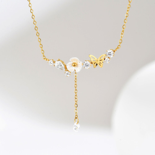 Wholesale Stainless Steel Butterfly & Flower Necklace