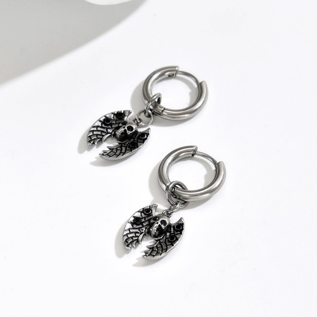 Wholesale Retro Stainless Steel Skull Wing Earrings