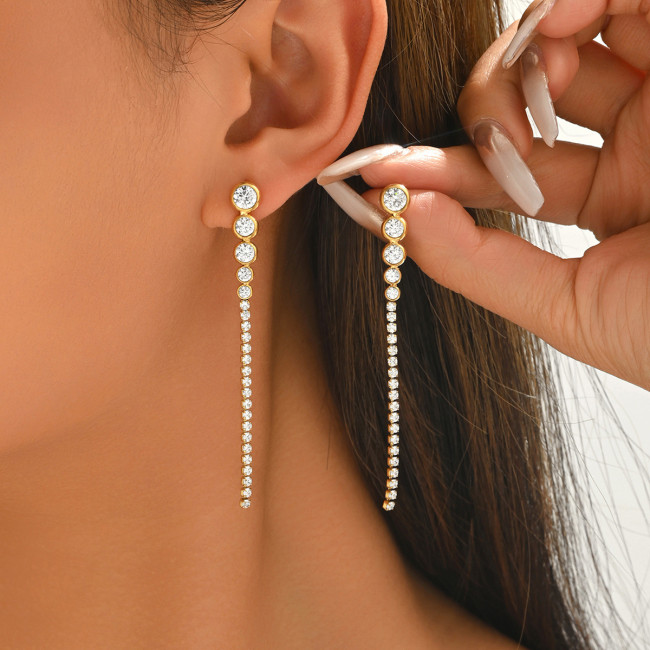 Wholesale Stainless Steel CZ Tassel Earrings