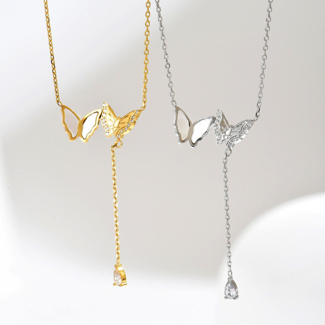 Wholesale Stainless Steel Mother of Pearl Butterfly Necklace