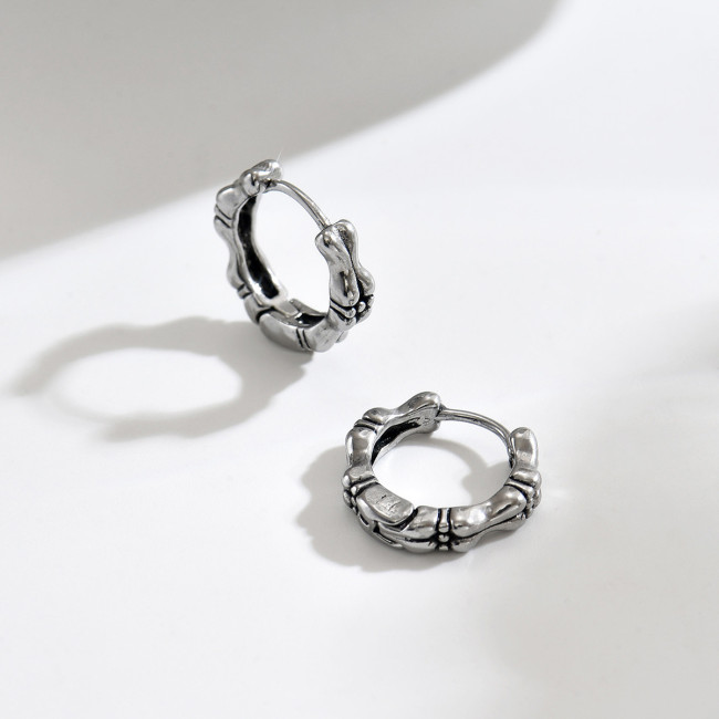Wholesale Retro Stainless Steel Bamboo Hoop Earrings