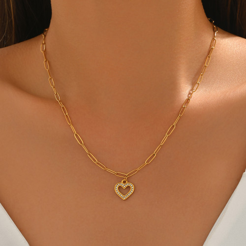 Wholesale Stainless Steel Paperclip Link Heart Necklace