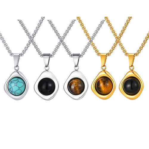 Wholesale Stainless Steel Tiger Eye Agate Stone Pendant