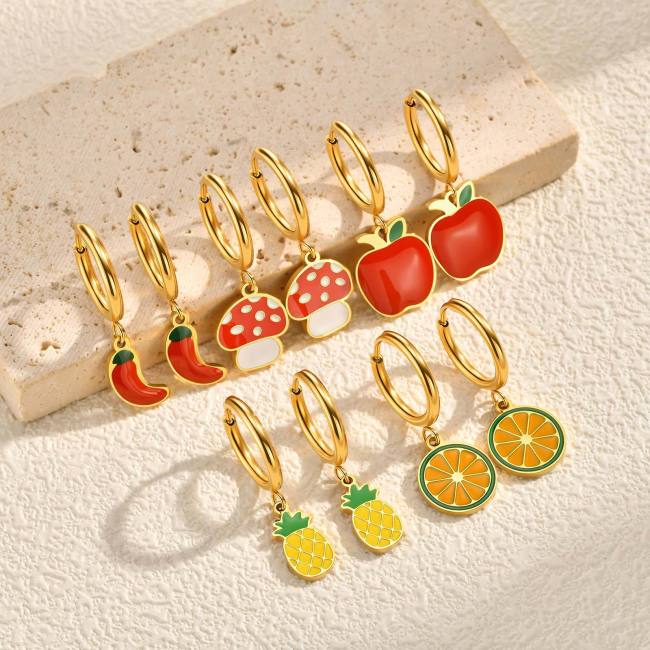 Wholesale Stainless Steel Strawberry Cherry Earrings