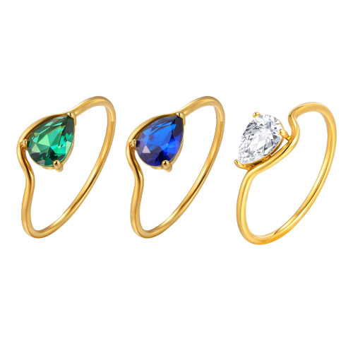 Wholesale Stainless Steel Teardrop Zirconia Ring