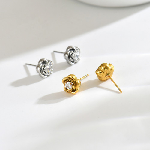 Wholesale Stainless Steel Camellia Stud Earrings