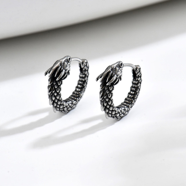 Wholesale Retro Stainless Steel Dragon Hoop Earrings