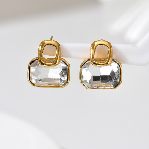 Wholesale Stainless Steel Emerald Cut Crystal Earrings