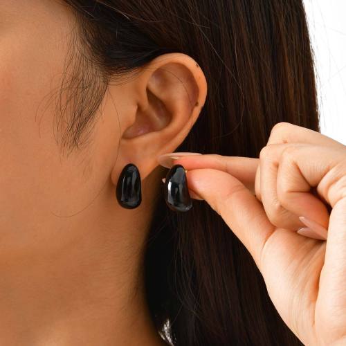 Wholesale Stainless Steel Marble Pattern Resin Half Hoop Earrings
