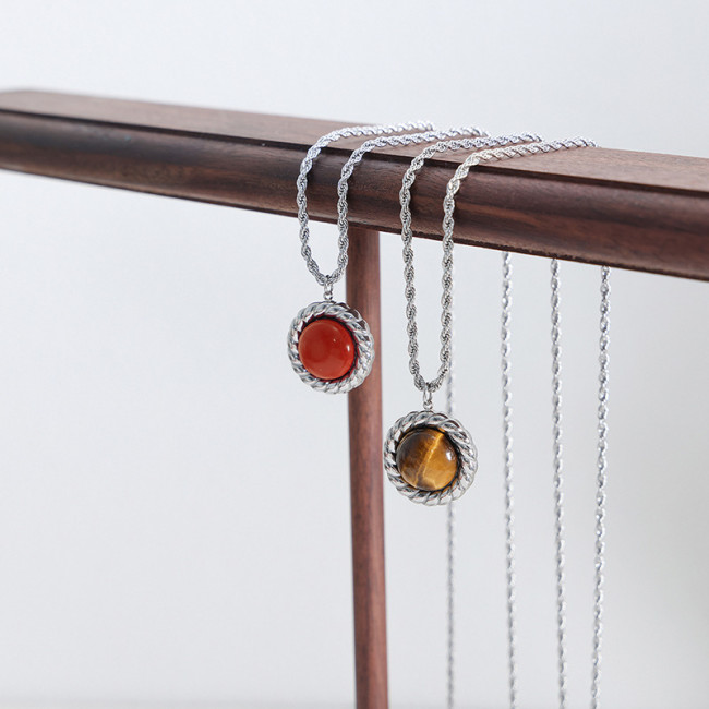 Wholesale Stainless Steel Tiger Eye Pendant Necklace