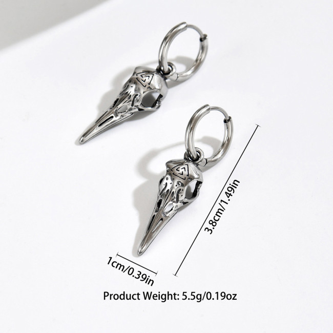 Wholesale Retro Stainless Steel Bird Skull Earrings