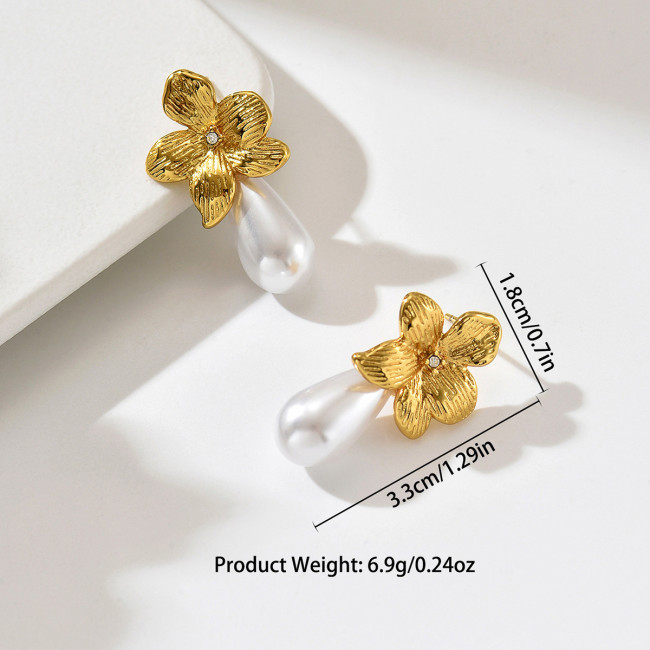 Wholesale Stainless Steel Flower Pearl Earrings