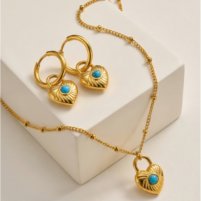 Wholesale Stainless Steel Heart Turquoise Hoop Earrings