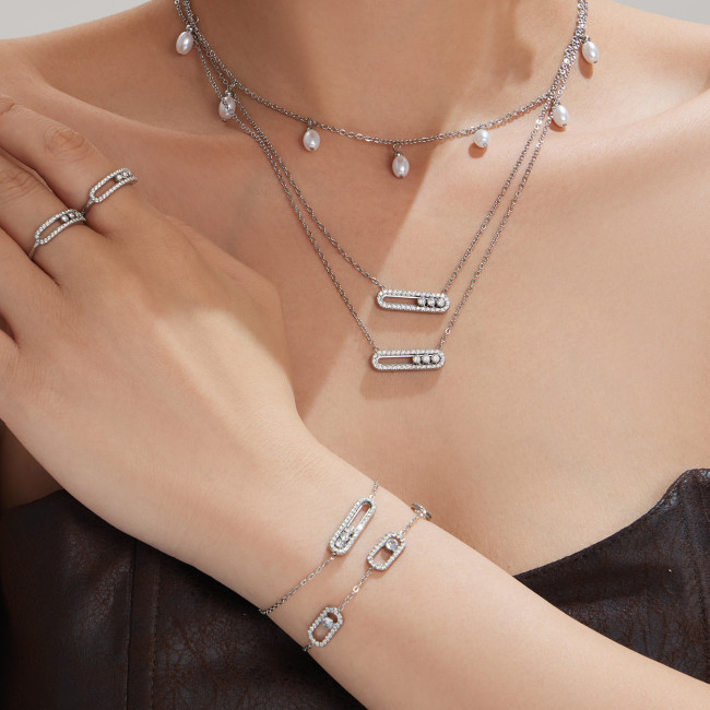 Wholesale Trendy Sliding Stone Bar Pendant and Ring