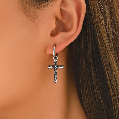 Wholesale Retro Stainless Steel Crucifix Earrings