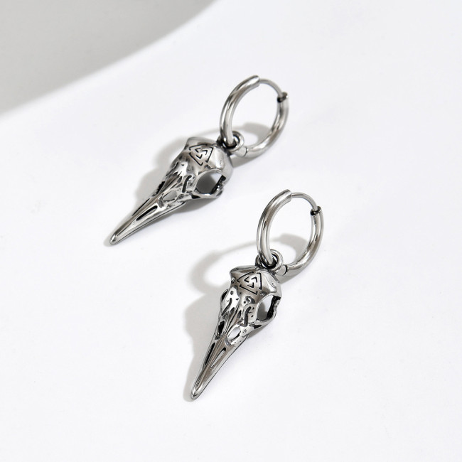 Wholesale Retro Stainless Steel Bird Skull Earrings
