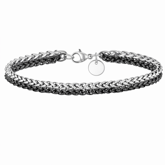 Wholesale Stainless Steel Two-Tone Wheat Chain Bracelet