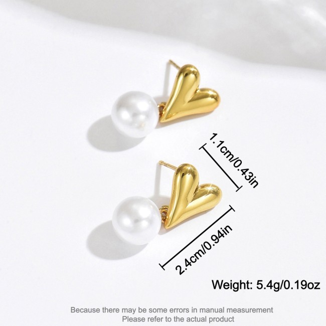 Wholesale Stainless Steel Puffy Heart Pearl Drop Earrings