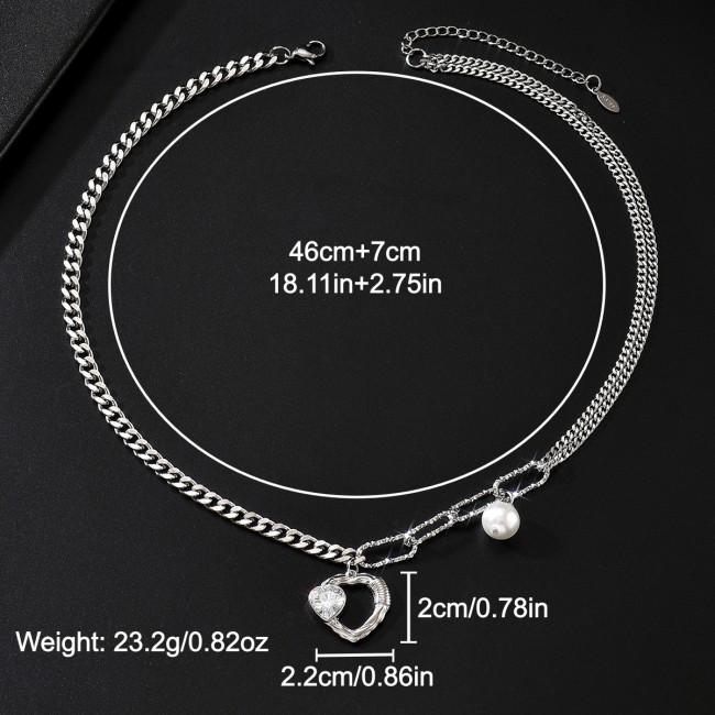 Wholesale Stainless Steel Cubit & Paperclip Chain Heart Necklace
