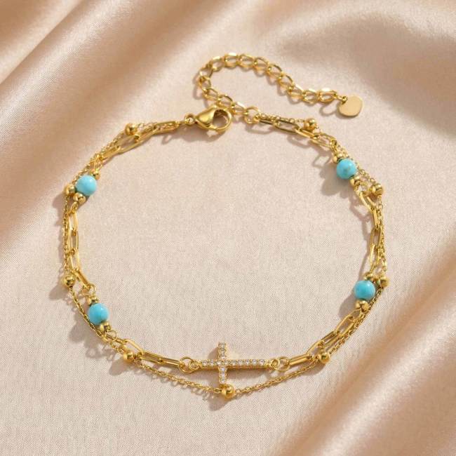 Wholesale Stainless Steel Modern Turquoise & Cross Ankle