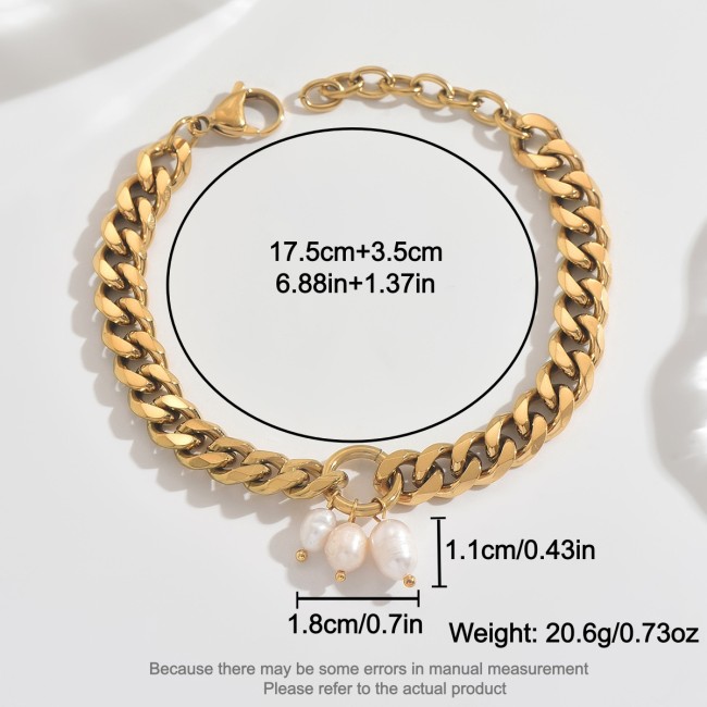 Wholesale Stainless Steel Cuban Link Pearl Bracelet