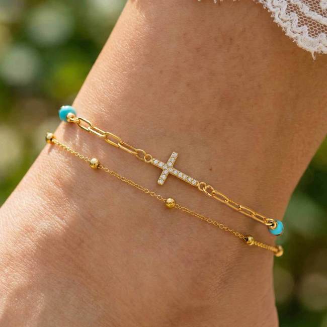 Wholesale Stainless Steel Modern Turquoise & Cross Ankle