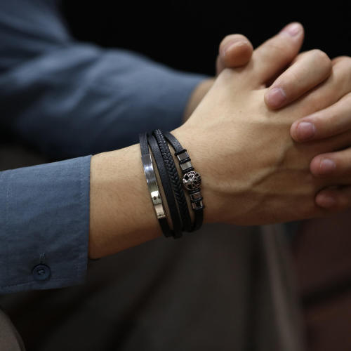 Wholesale Stainless Steel Bark of Life Leather Bracelet