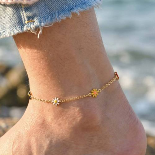 Wholesale Stainless Steel Daisy Charm Anklet