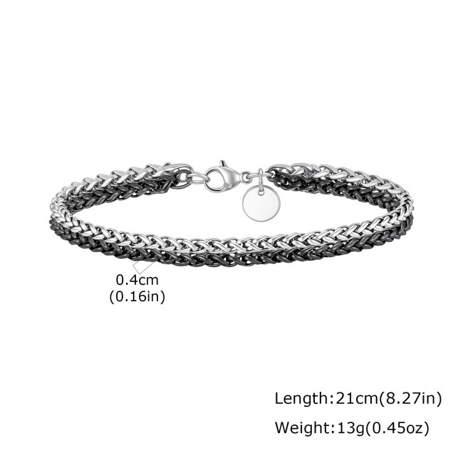 Wholesale Stainless Steel Two-Tone Wheat Chain Bracelet