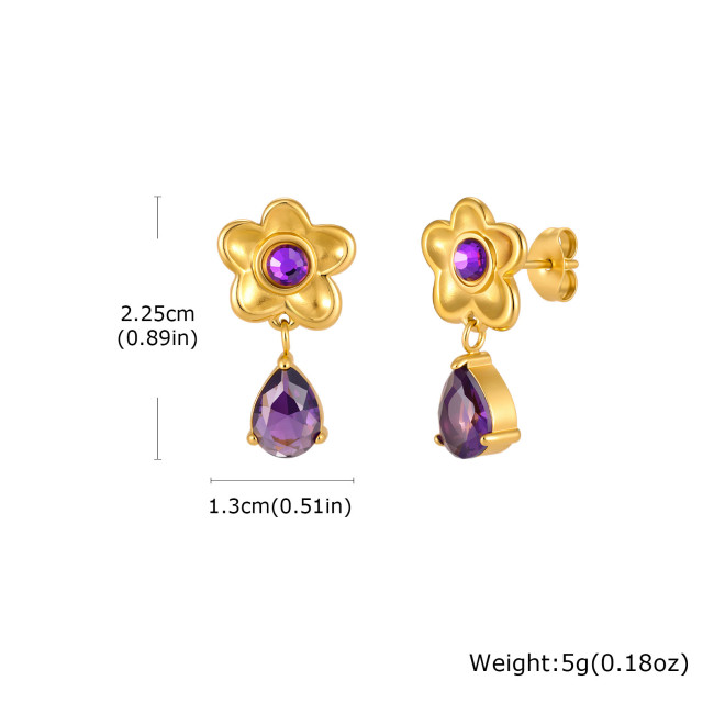 Wholesale Stainless Steel CZ Flower Drop Earrings