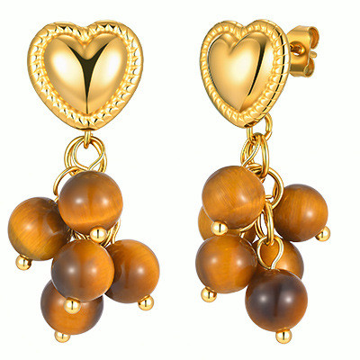 Wholesale Modern Heart Tiger Eye Grape Dangles Earring