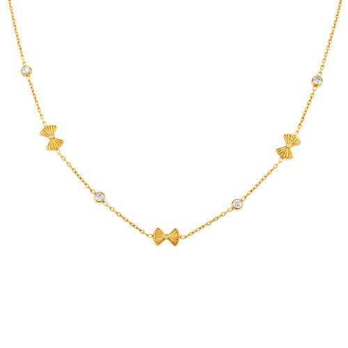 Wholesale Stainless Steel Ribbed Bow Knot Necklace