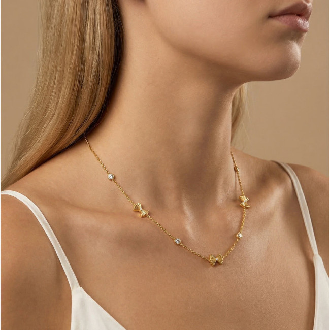 Wholesale Stainless Steel Ribbed Bow Knot Necklace