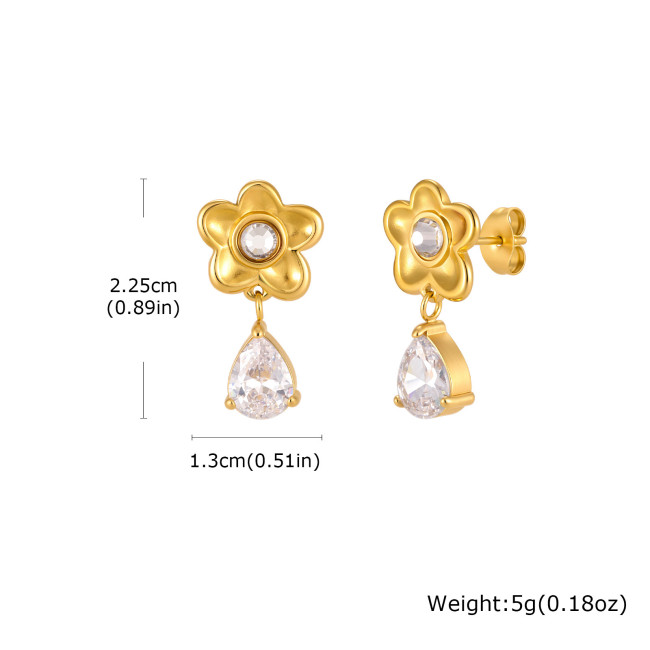 Wholesale Stainless Steel CZ Flower Drop Earrings