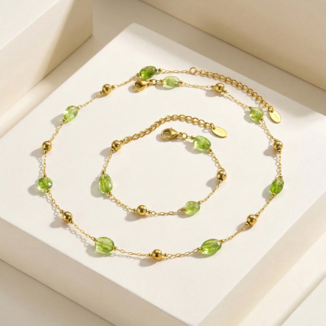 Wholesale Stainless Steel Peridot Gemstone Jewelry Set