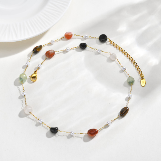 Wholesale Stainless Steel Irregular Crystal Strand Necklace