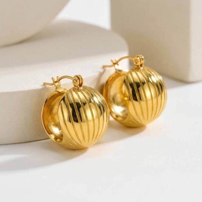 Wholesale Stainless Steel Ribbed Hoop Earrings