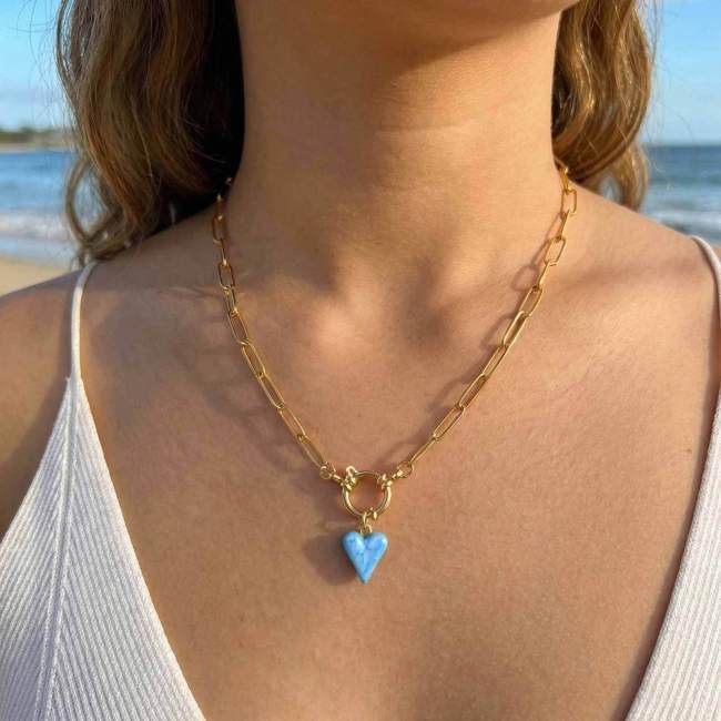 Wholesale Stainless Steel Heart Paperclip Necklace