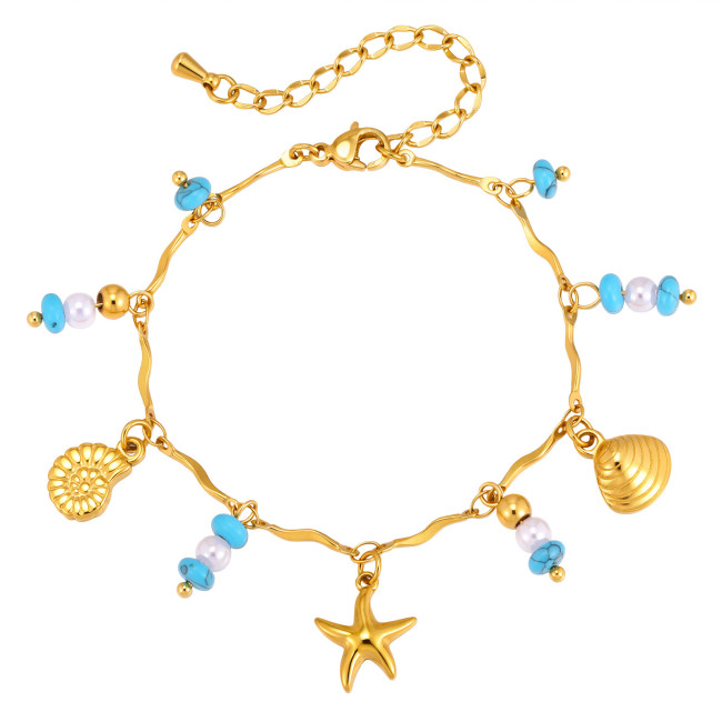 Wholesale Stainless Steel Starfish Seashell Charm Bracelet