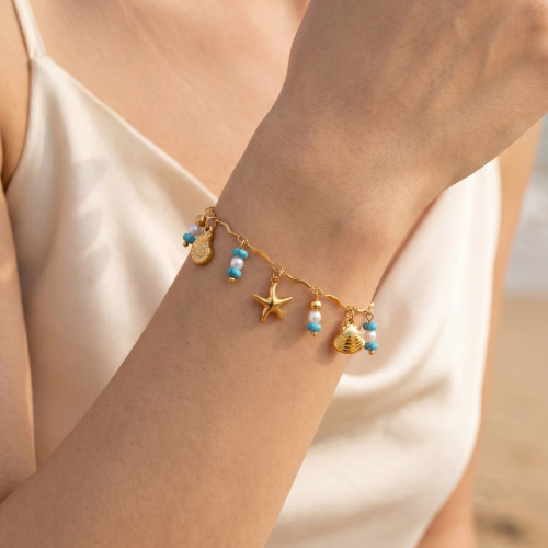 Wholesale Stainless Steel Starfish Seashell Charm Bracelet