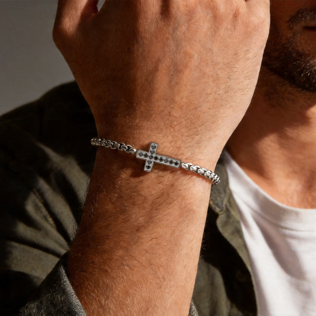 Wholesale Stainless Steel Cross Box Chain Bracelet