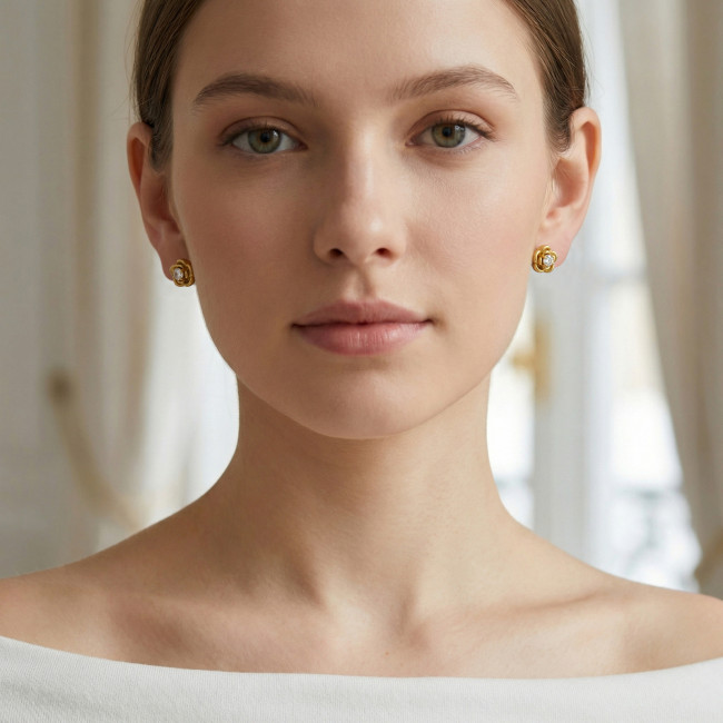 Wholesale Stainless Steel Camellia Flower Earrings