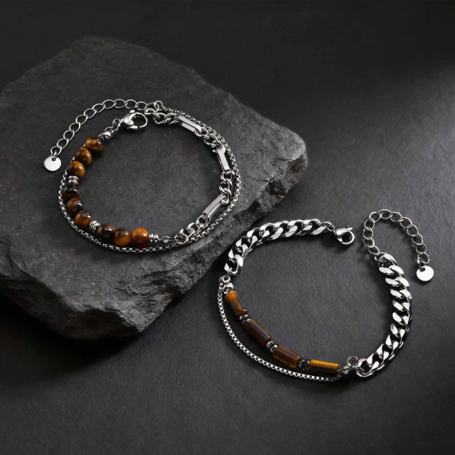 Wholesale Stainless Steel Tiger's Eye Layer Chain Bracelet