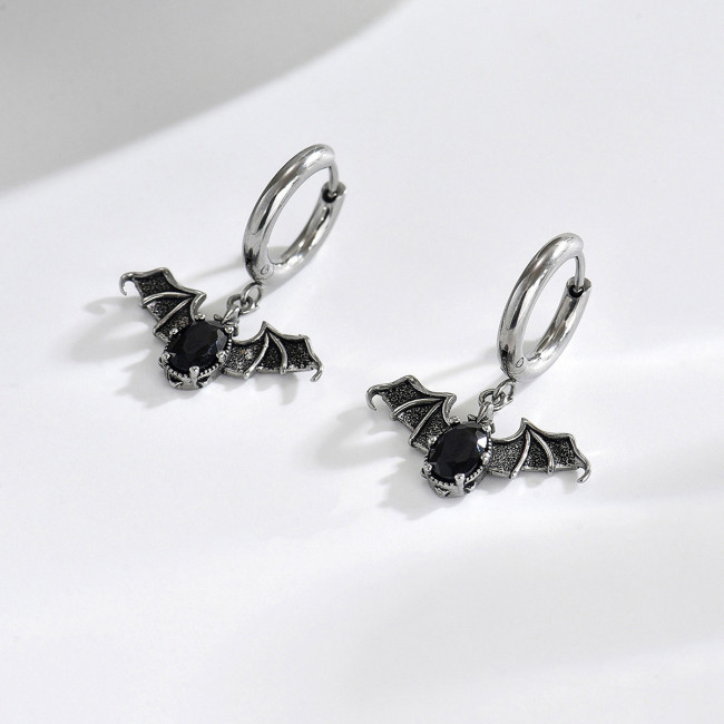 Wholesale Stainless Steel Gothic Bat Huggie Earrings