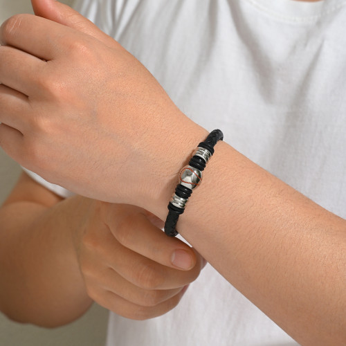 Wholesale Stainless Steel Baseball Leather Bracelet
