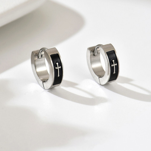 Wholesale Stainless Steel Gothic Cross Huggie Earrings