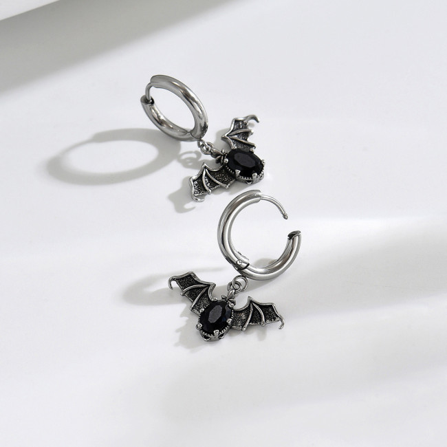 Wholesale Stainless Steel Gothic Bat Huggie Earrings