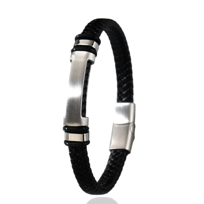 Wholesale Stainless Steel Men's Leather Bracelet
