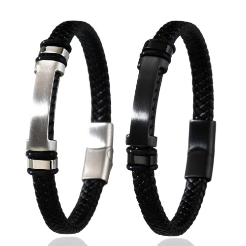 Wholesale Stainless Steel Men's Leather Bracelet